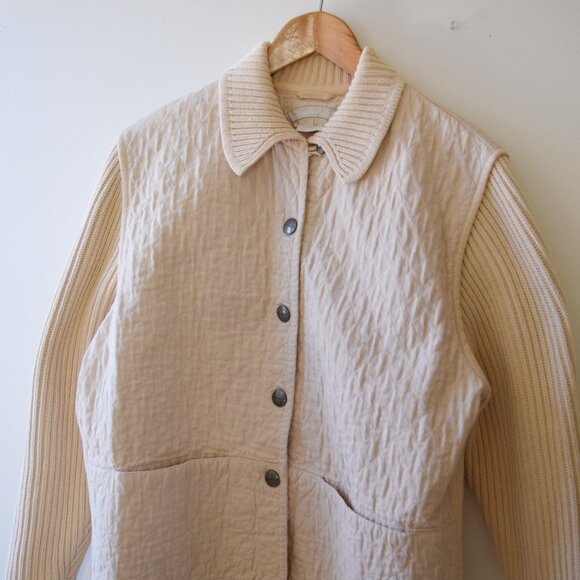 vtg knit & quilted cream chore coat - Picture 3 of 4